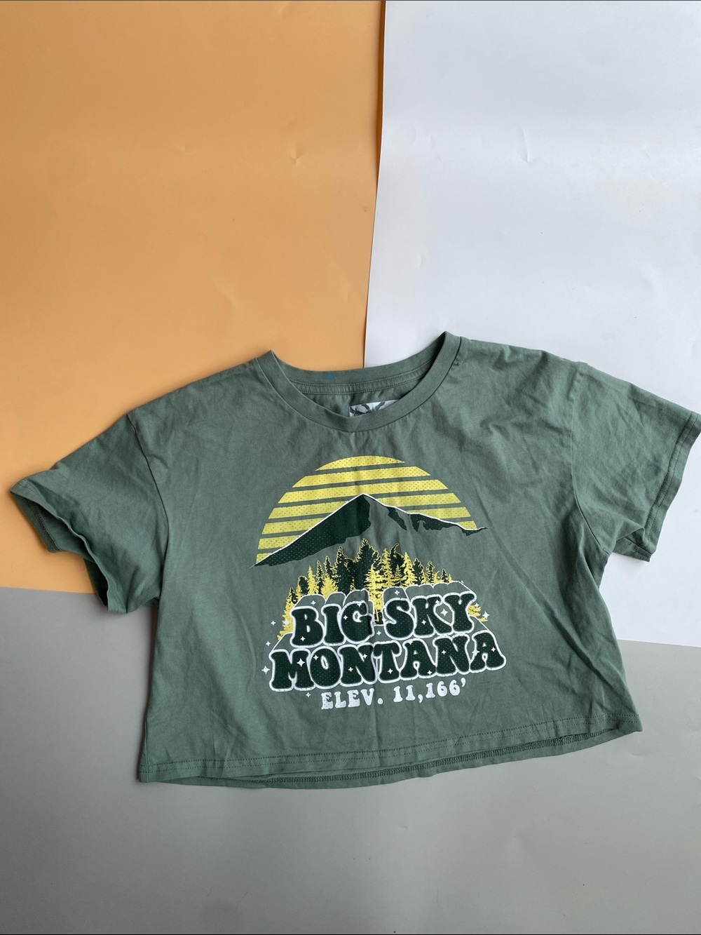 Big Sky Montana Green Graphic Cotton Crop Tee